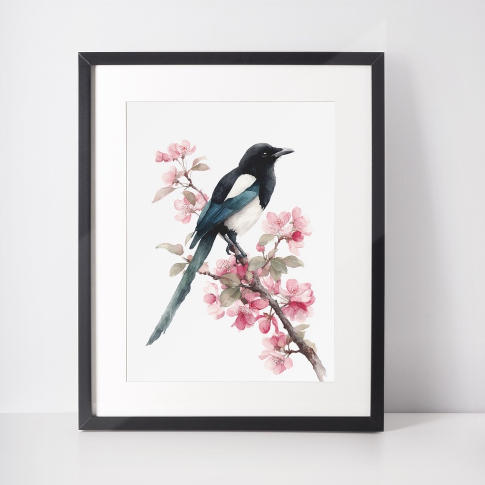 COPY - Watercolor Magpie Bird Wall Art Print, Unframed - Elegant Nature-Inspire… - Picture 2 of 5
